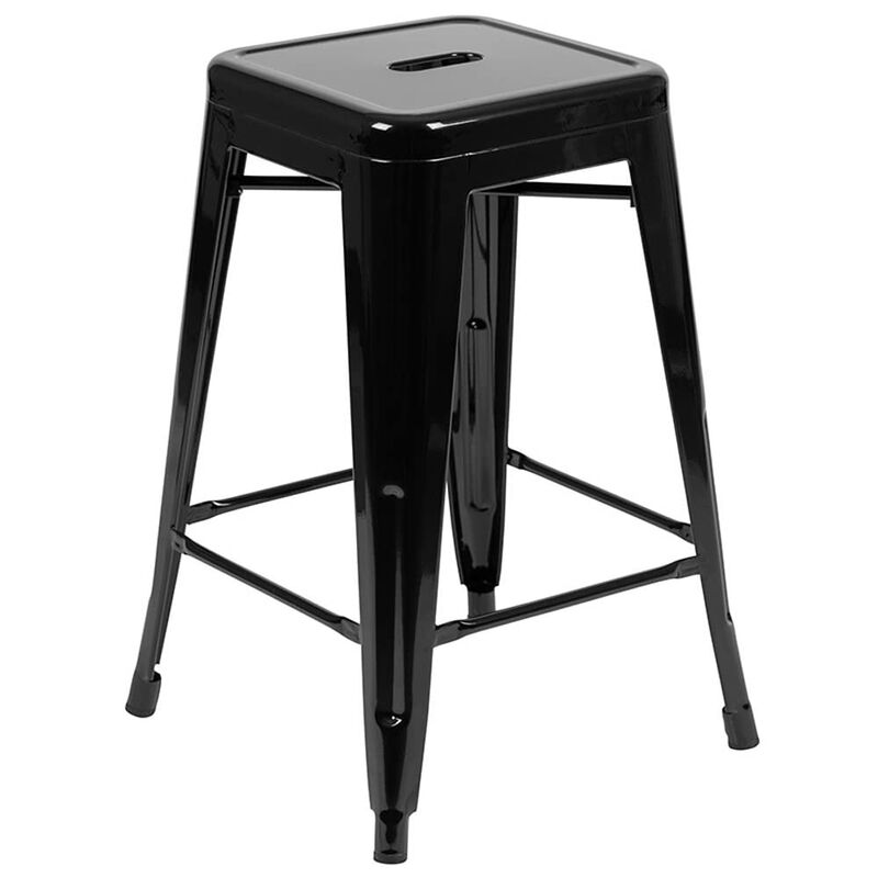 Flash Furniture Lily 24" High Metal Counter-Height, Indoor Bar Stool in Black - Stackable Set of 4