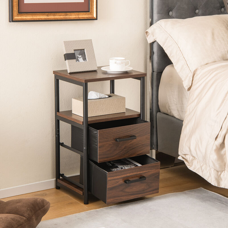 Bedside Table Set of 2 with Removable Fabric Drawers and Metal Frame