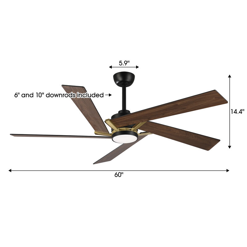 60" Modern Industrial Black Reversible Dimmable 5 Aero Blades Ceiling Fan with Light and Remote image number 5