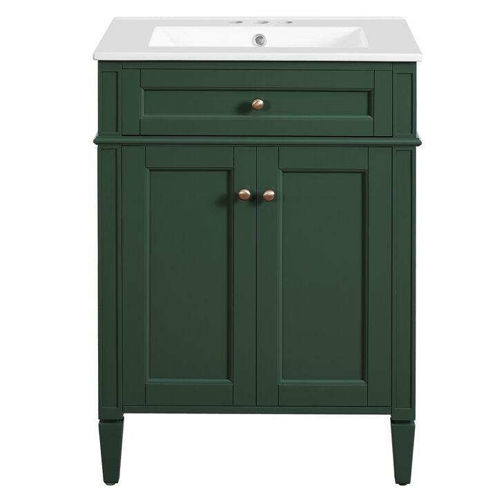 ELEMENT ACE 24 Inch Bathroom Vanity with 2 Doors, Tip-Out Drawer and Sink, Soft-Closing Doors with Organizers Adjustable Shelf Compact Space-Saving Bathroom Storage Cabinet