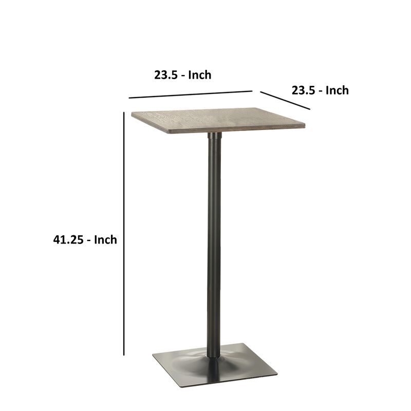 Industrial Square Metal Bar Table With Wooden Top, Black - Benzara