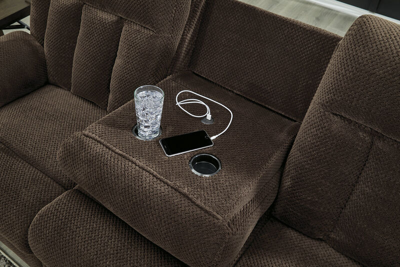 Greely Bend Power Reclining Sofa with Drop Down Table in Brown image number 3