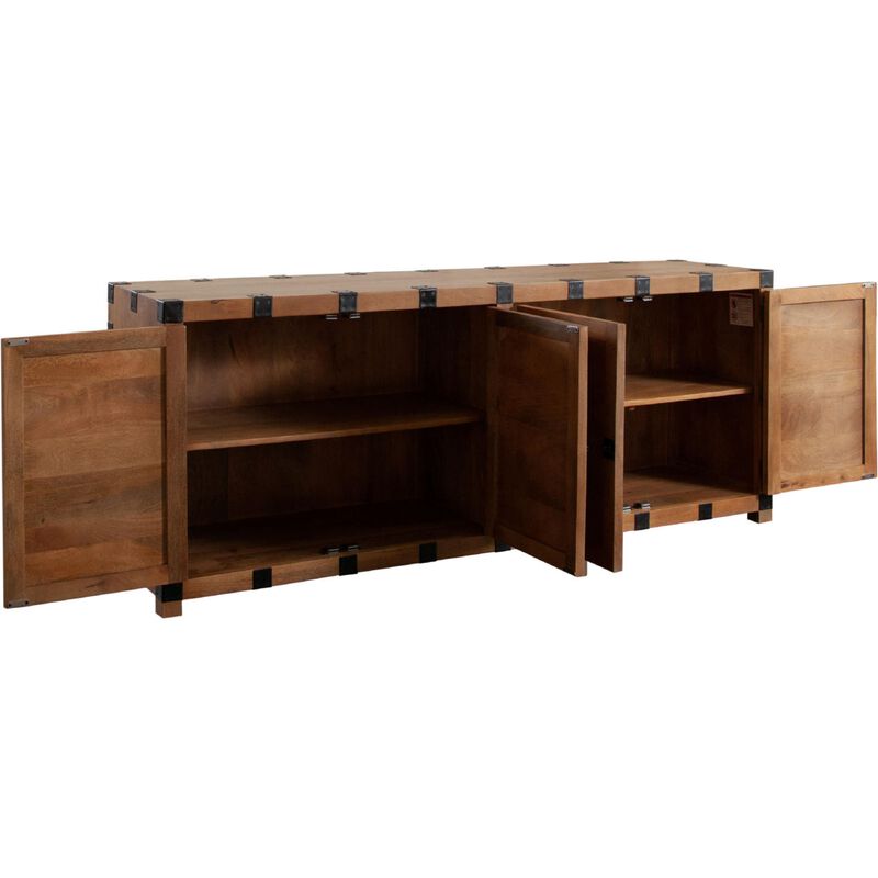 Ozy Sideboard Buffet Cabinet w 4 Doors, 76 Inch Oak Brown Mango Wood