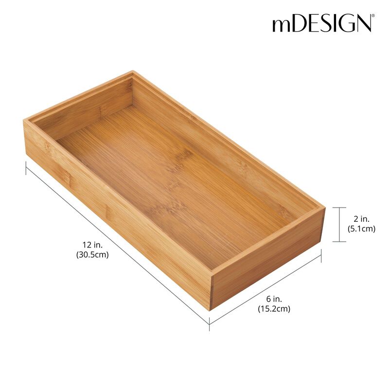 mDesign Stackable 12" Long Wooden Bamboo Drawer Organizer - 2 Pack, Natural Wood image number 5