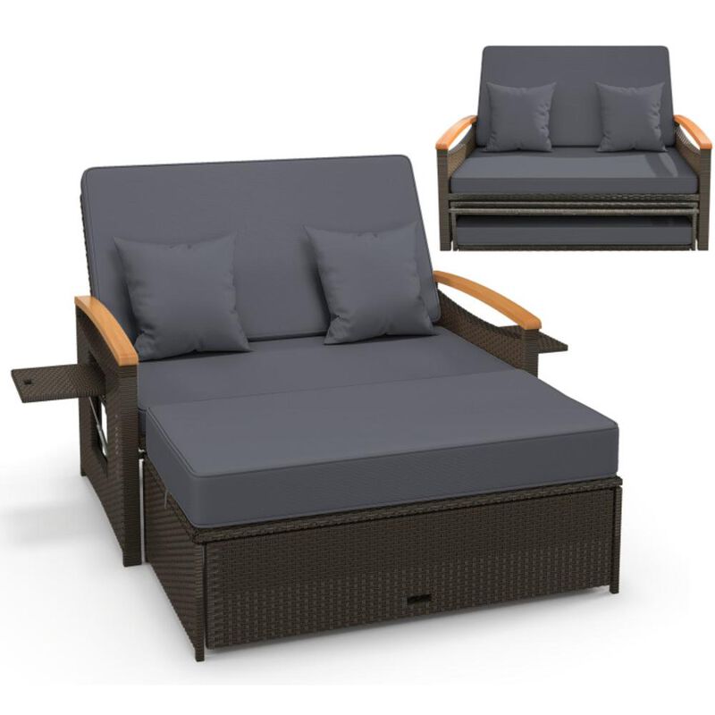 Hivvago Outdoor Wicker Daybed with Folding Panels and Storage Ottoman image number 0