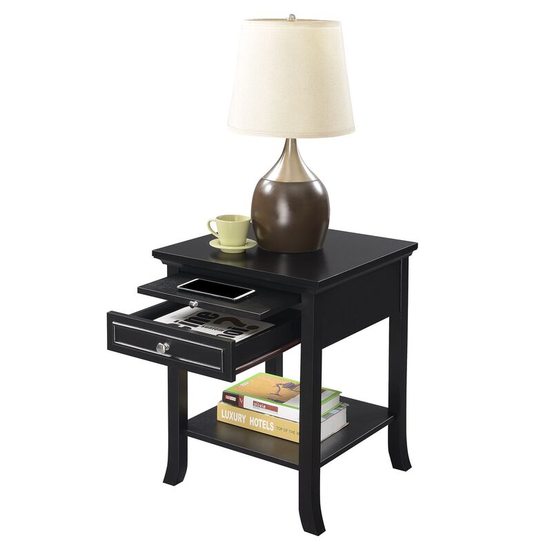 Convenience Concepts American Heritage Logan 1 Drawer End Table with Pull-Out Shelf, Black