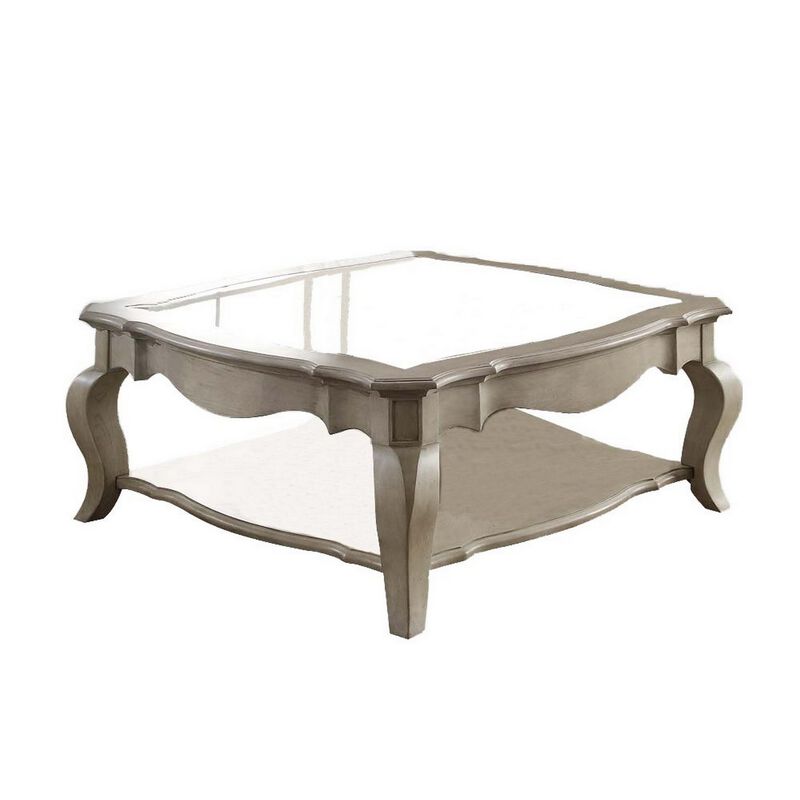 Charming Coffee Table, Brown& Clear Glass-Benzara