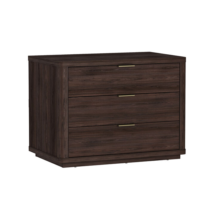 Evelyn Wide 3-Drawer Nightstands in Brown (Set of 2)