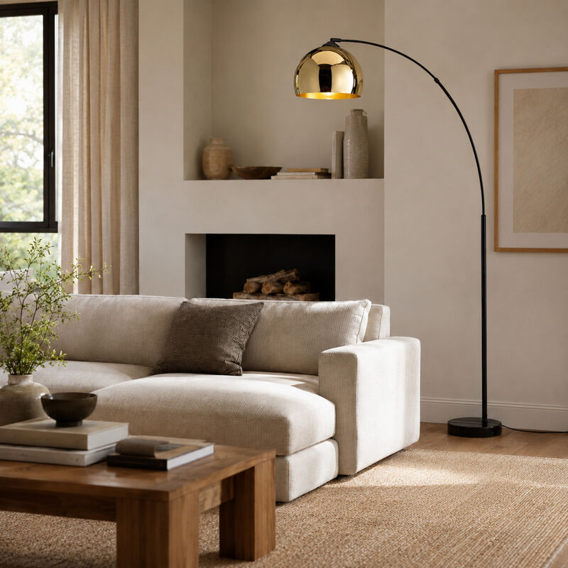 Arquer Arc Metal Floor Lamp with Bell Shade, Gold image number 6