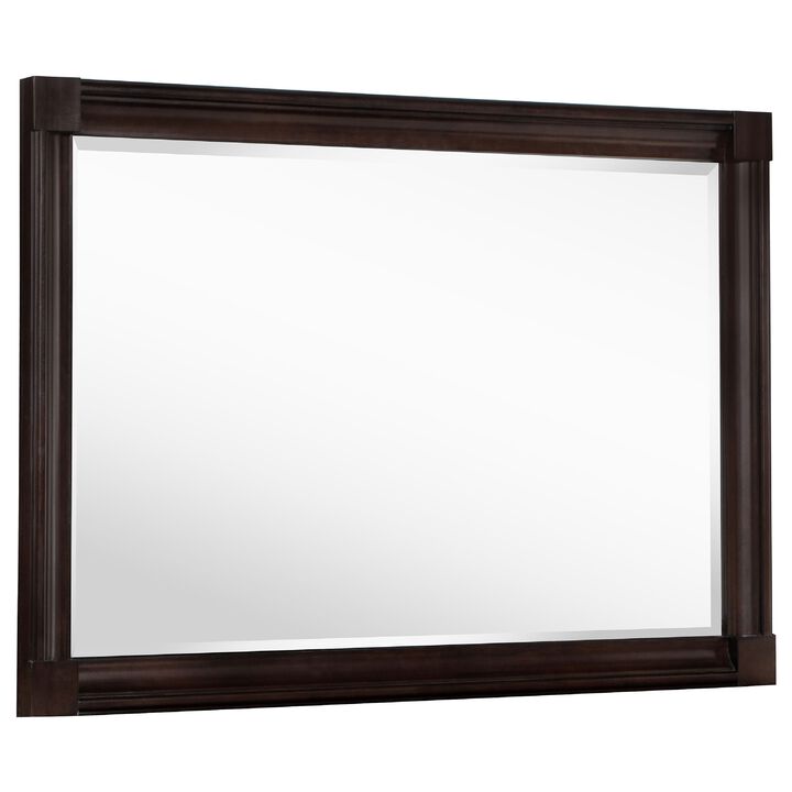 Meon Dresser Mirror, Dark Oak Brown Wood Frame, Rectangular 32 Inch - Benzara