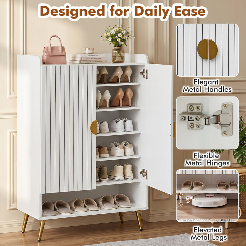 44" Tall Shoe Storage Cabinet with 7-Tier Doors and Adjustable Shelves for Entryway image number 5