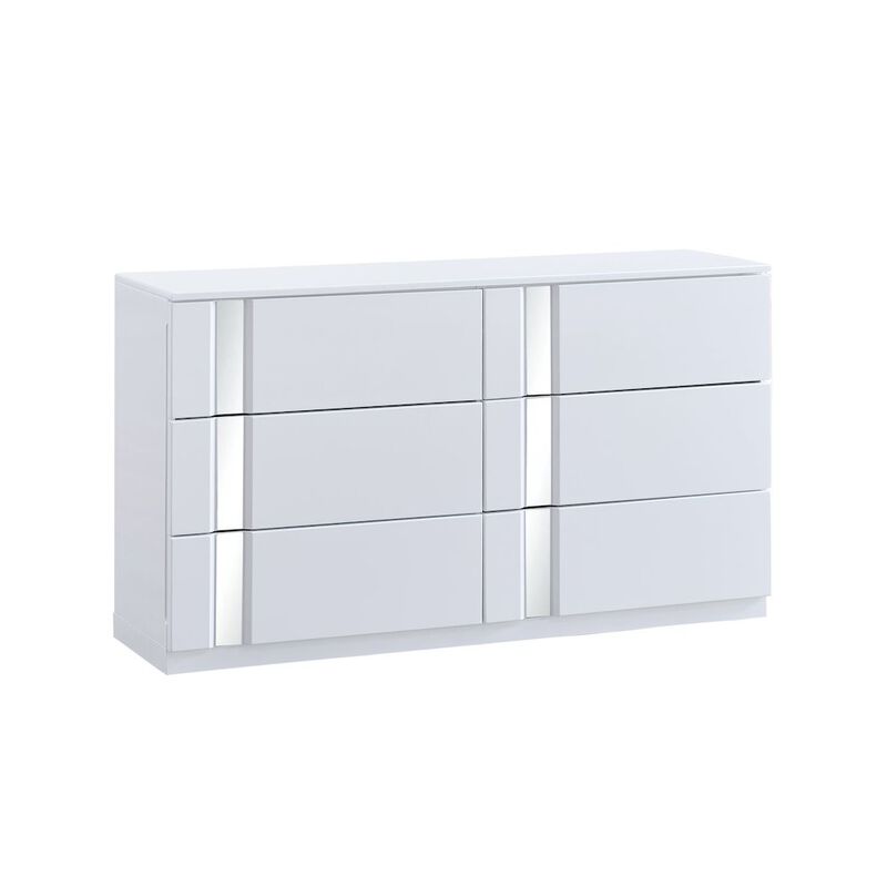 Best Master Furniture Modern Mirrored 6-Drawer Dresser, White