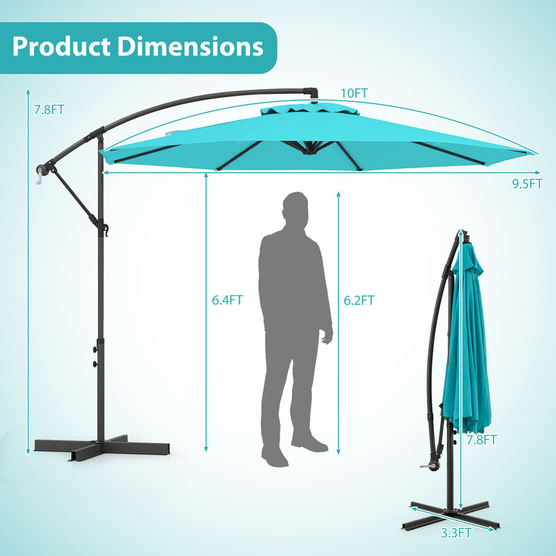 Offset Patio Umbrella with 8 Ribs Cantilever Design and Cross Base for Outdoor Shade