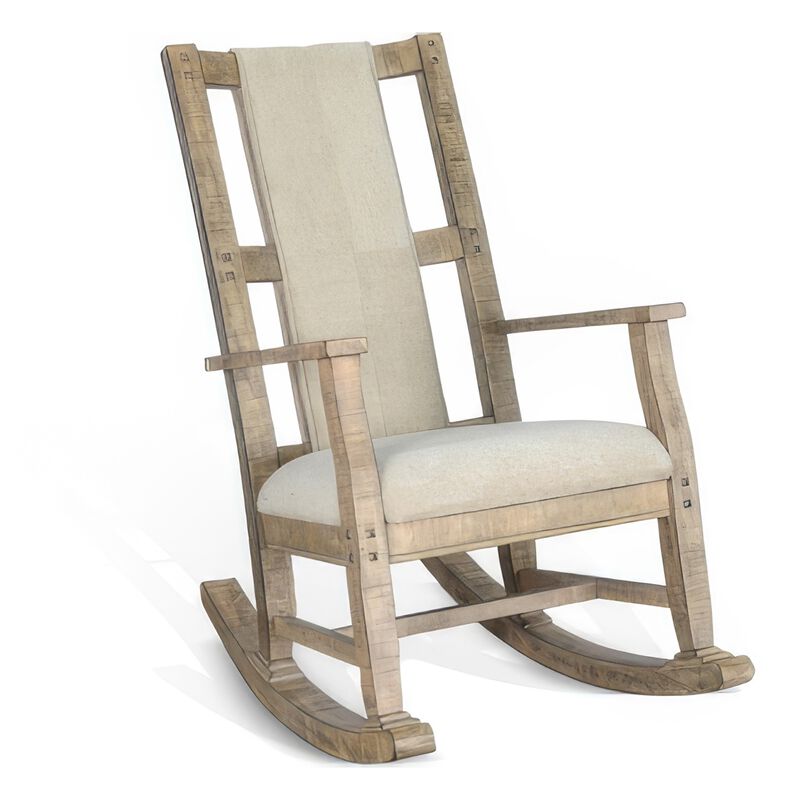 Rena Rocking Chair, Cushion Seat and Back, Brown Mahogany Mindy Wood - Benzara