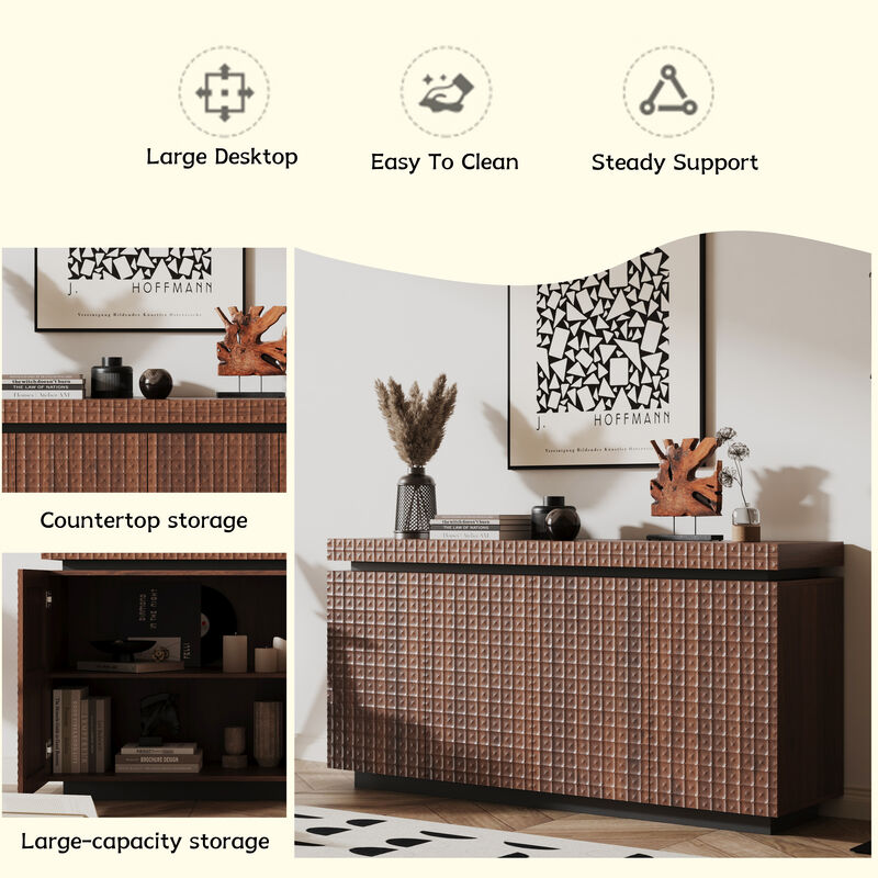 TATEUS 58.3" Wide Modern Sideboard Buffet with 4 Doors and Anti-Dumping