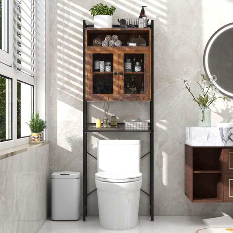 Hivvago Over-The-Toilet Storage Cabinet with Heavy-Duty Metal Frame 2-door Freestanding