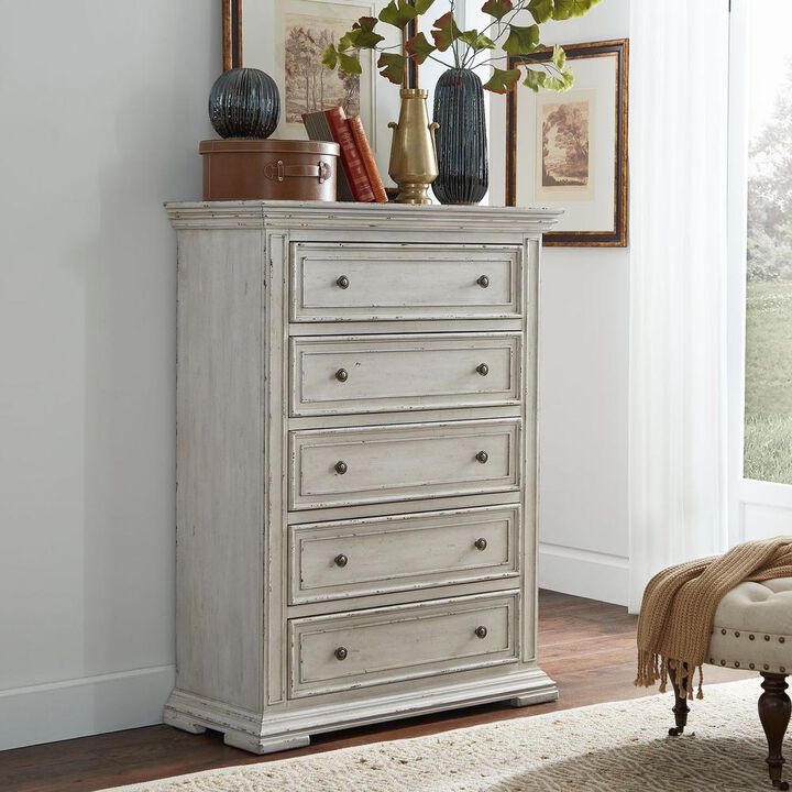 Liberty Furniture Big Valley 5 Drawer Chest in Whitestone w/ Heavy Distressing