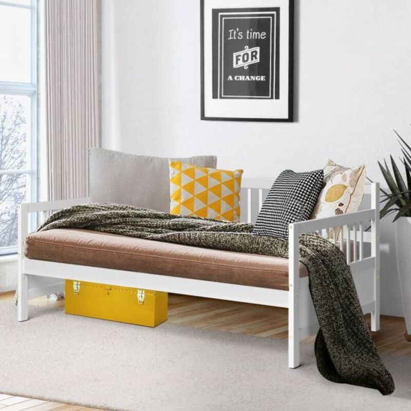 QuikFurn 2-in-1 Wood Daybed Frame Sofa Bed in White Finish