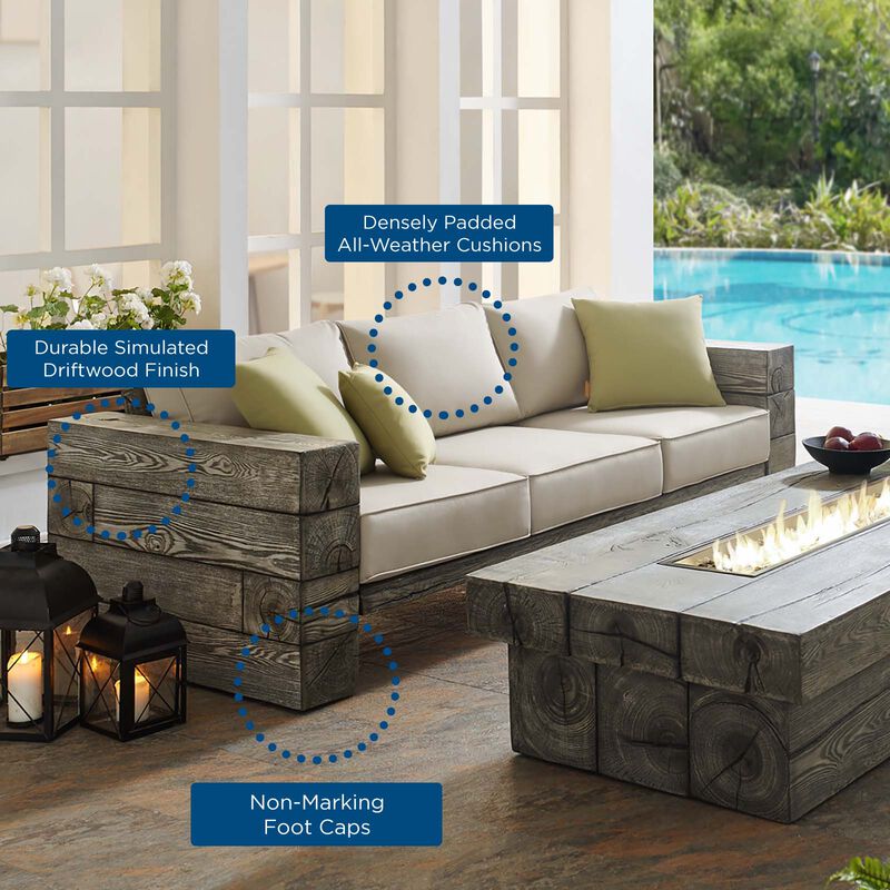 Modway - Manteo Rustic Coastal Outdoor Patio Sunbrella&reg;  Sofa Light Gray Beige image number 5