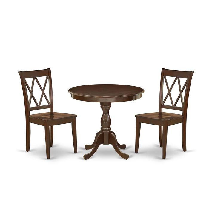 AMCL3-MAH-W 3 Piece Dining Table Set - 1 Dining Room Table and 2 Mahogany Wooden Chairs - Mahogany Finish