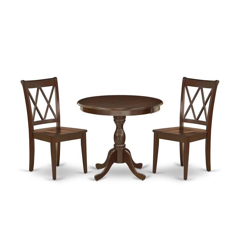 AMCL3-MAH-W 3 Piece Dining Table Set - 1 Dining Room Table and 2 Mahogany Wooden Chairs - Mahogany Finish