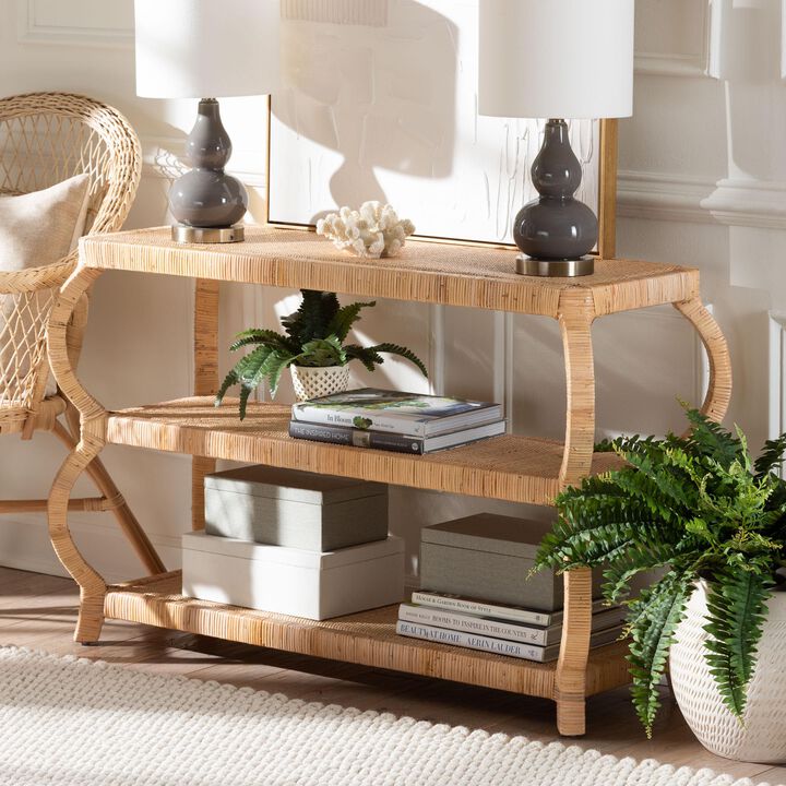 bali & pari Dalida Bohemian Natural Rattan 3 Tier Console Table
