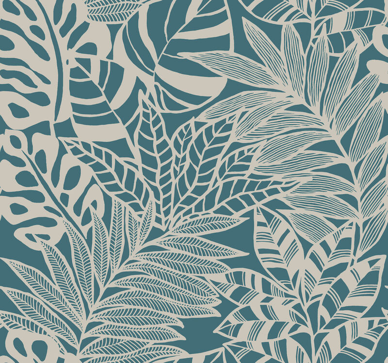 Jungle Leaves Teal Wallpaper image number 0