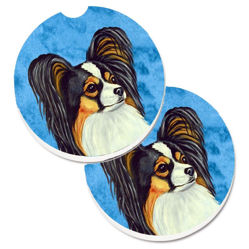 Caroline's Treasures Blue Papillon Set of 2 Cup Holder Car Coasters LH9390BUCARC, 2.56, Multicolor image number 0