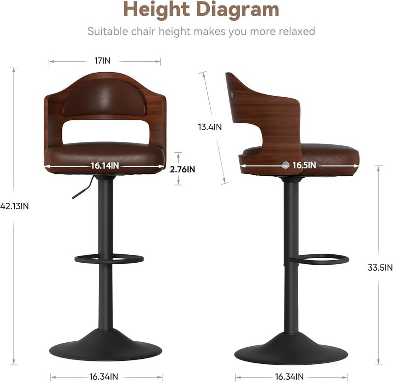 Modern Rustic Dual-Color Swivel Bar Stools Set of 2, Height Adjustable Counter Height Stools with Footrest, 360 Degree Commercial Kitchen Chairs for Home, Hotel image number 2