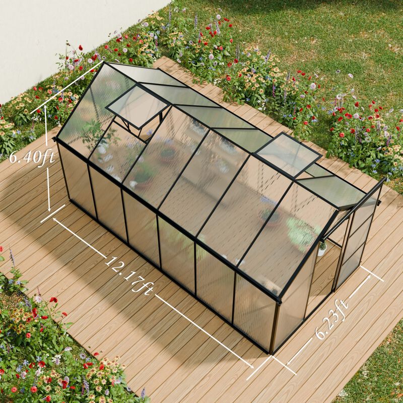 6x12 FT Polycarbonate Greenhouse Raised Base and Anchor Aluminum Heavy Duty Walk-in Greenhouses image number 9