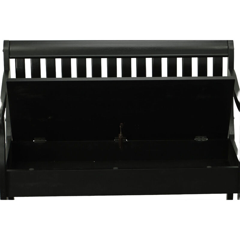 HomeRoots 42" Black Solid Wood Storage Bench With Flip Top image number 3