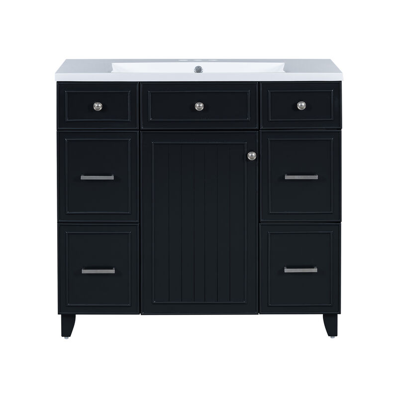 Whisen 36 in. Bathroom Storage Cabinet Bathroom Vanity with Resin Sink, Soft Closing Door and Drawer