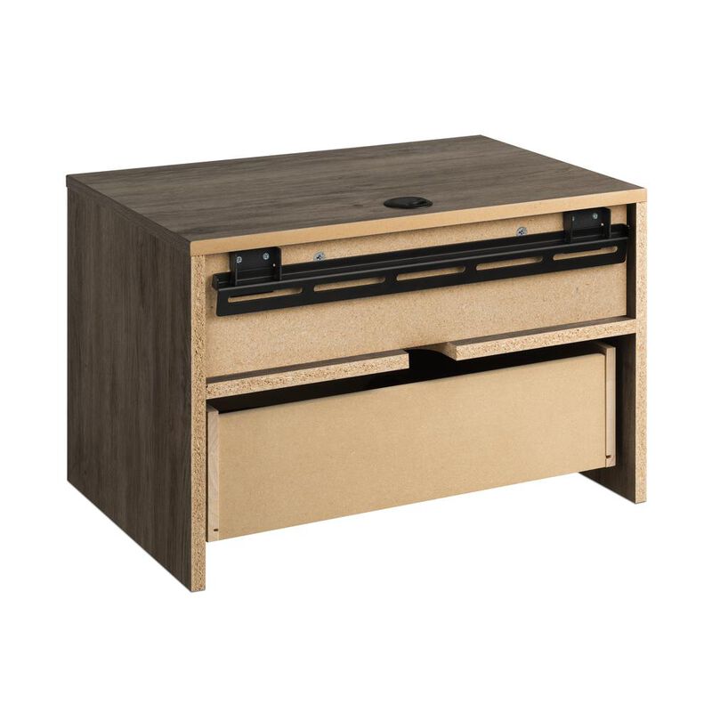 Prepac Floating Nightstand With Open Shelf, Drifted Gray and White