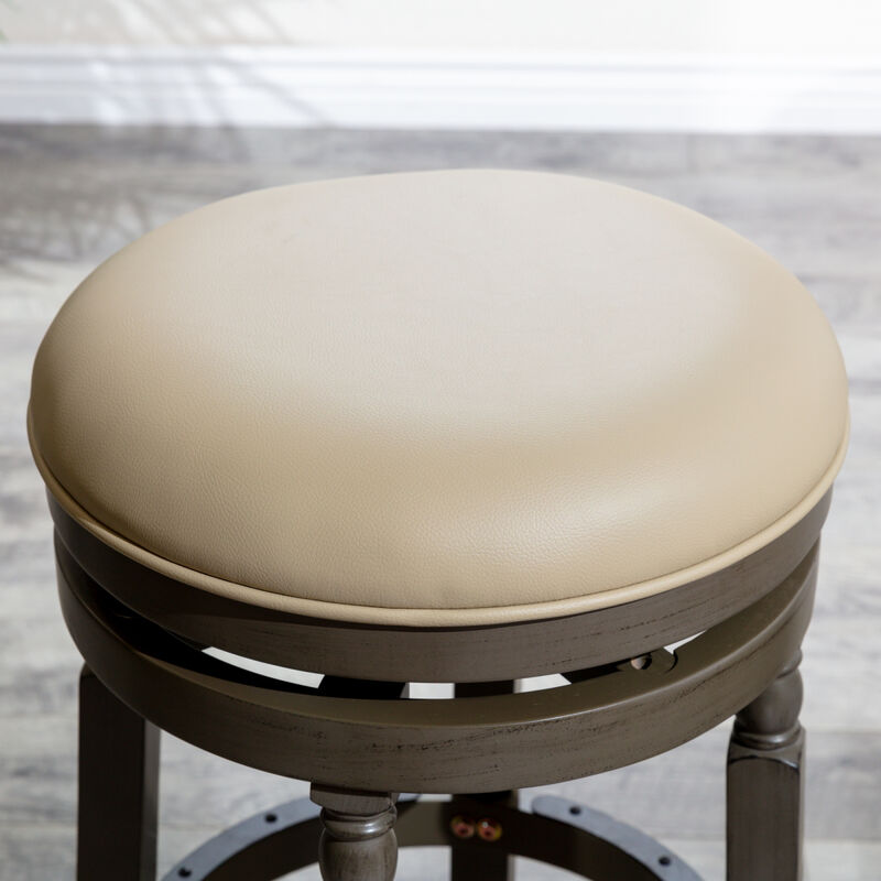 30" Barstool, Weathered Gray Finish, French Gray Leather Seat