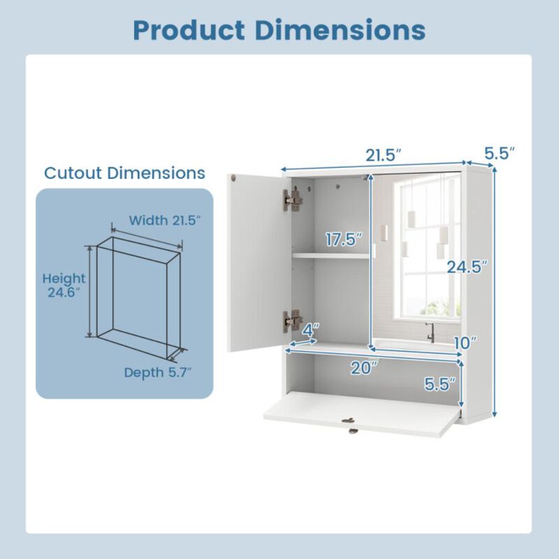 Hivvago Double Door Wall-Mounted Bathroom Mirrored Medicine Cabinet