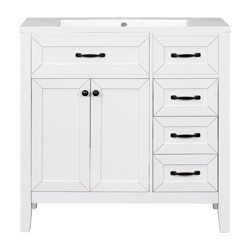 Merax  Stylish White Freestanding Bathroom Vanity with Ceramic Sink