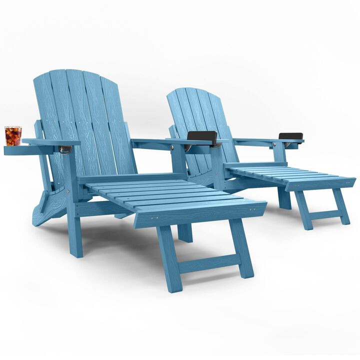 YEFU Adirondack Chair with Footrest Set of 2, Adjustable Backrest Adirondack Chairs, Folding Outdoor Fire Pit Chair with 2 Cup-H
