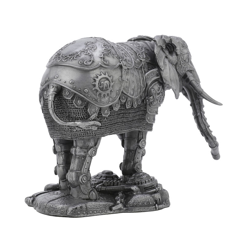 Metallic Silver Pewter Finish Mechanical Steampunk Elephant Statue image number 2