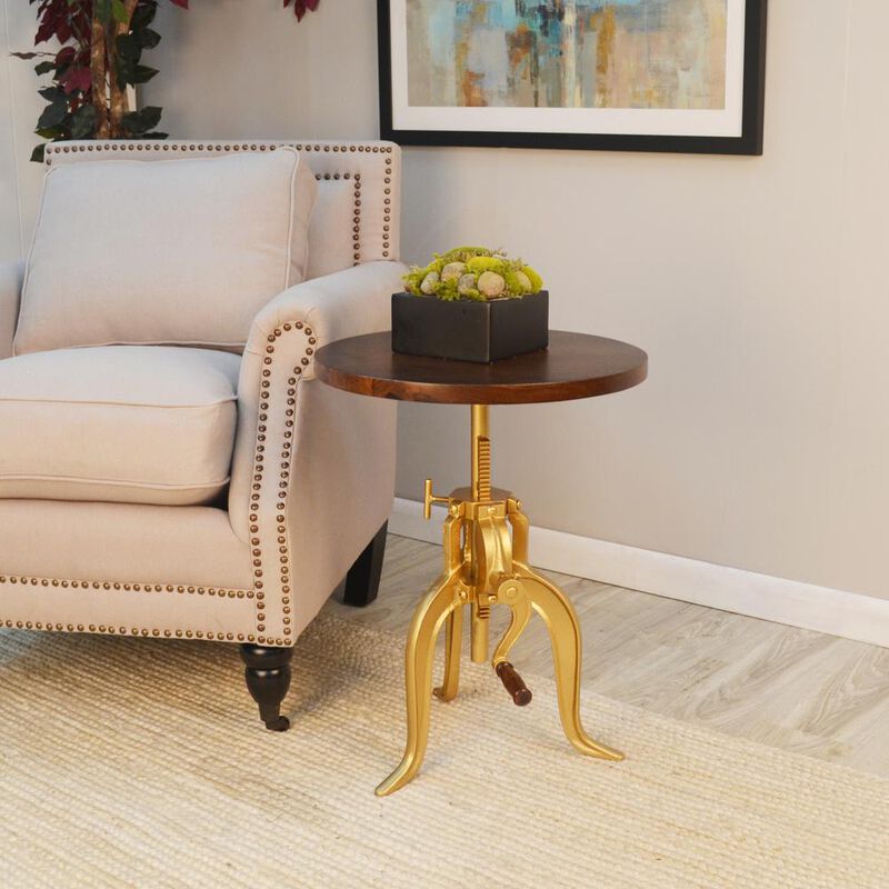 Carolina Living Regan Adjustable Accent Table - Elm Top - Gold Base