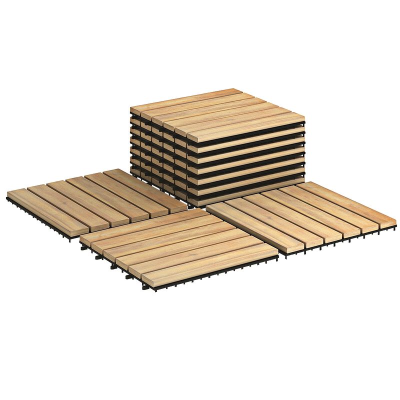 Acacia Wood Interlocking Tile Flooring - 10 Piece