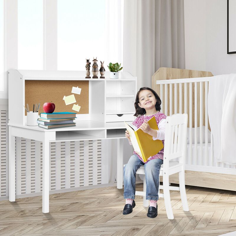 Kids Desk and Chair Set with Study Writing Desk, Hutch, and Bookshelves for Organization