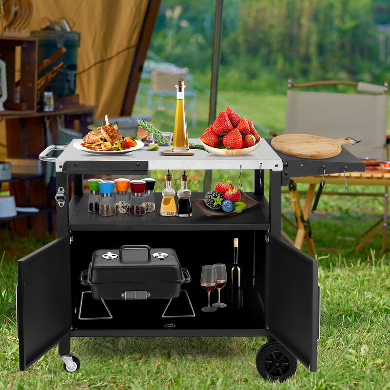 Outdoor Grill Cart with Storage, Wheels, Foldable Top, and Hooks for BBQ Prep image number 9