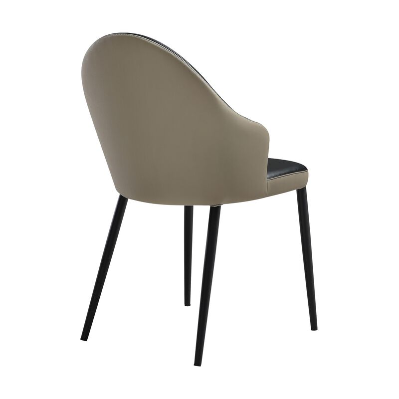 Nia 22 Inch Dining Chair Set of 2, Curved, Tufted Gray Faux Leather, Black - Benzara