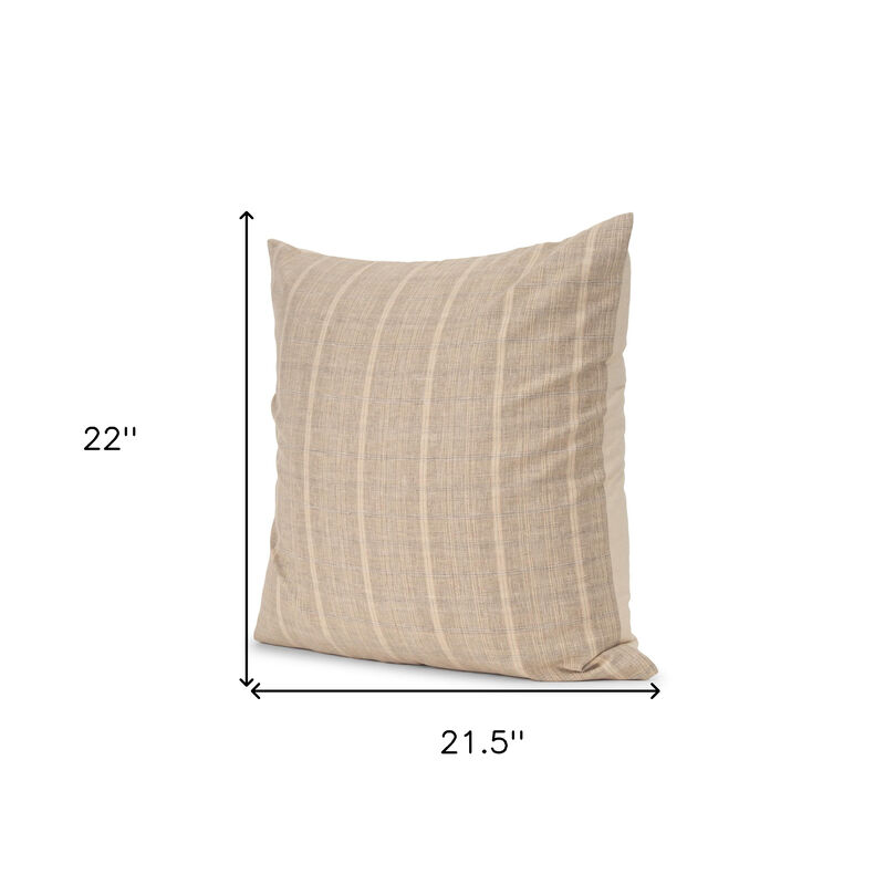 HomeRoots 22" Beige And Gray Plaid Cotton Blend Throw Pillow Cover with Texture image number 2