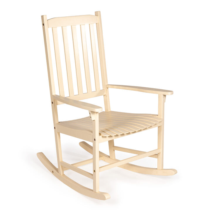 Seagrove Farmhouse Classic Slat-Back 350-LBS Support Acacia Wood Outdoor Rocking Chair, Almond