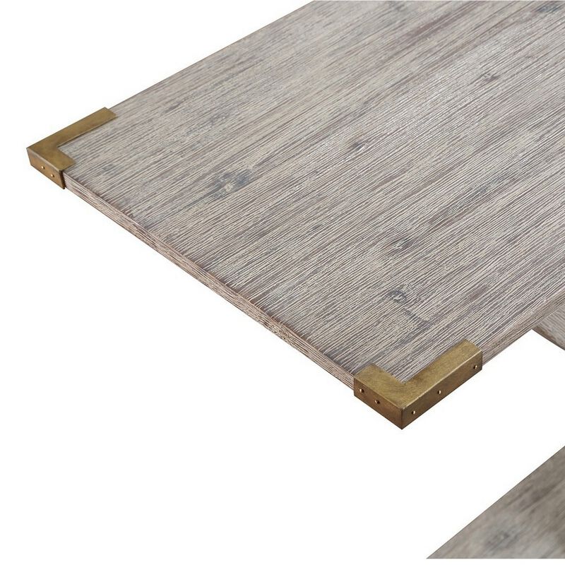 Kit 57 Inch Acacia Wood Console Table, Cross Legs, Gray-Benzara