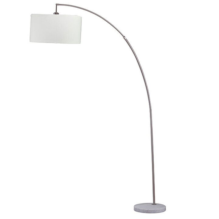 Floor Lamp with Curved Metal Frame and Drum Shade, Silver - Benzara