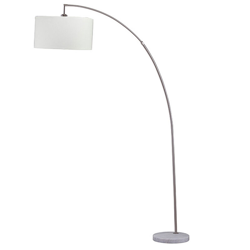 Floor Lamp with Curved Metal Frame and Drum Shade, Silver - Benzara