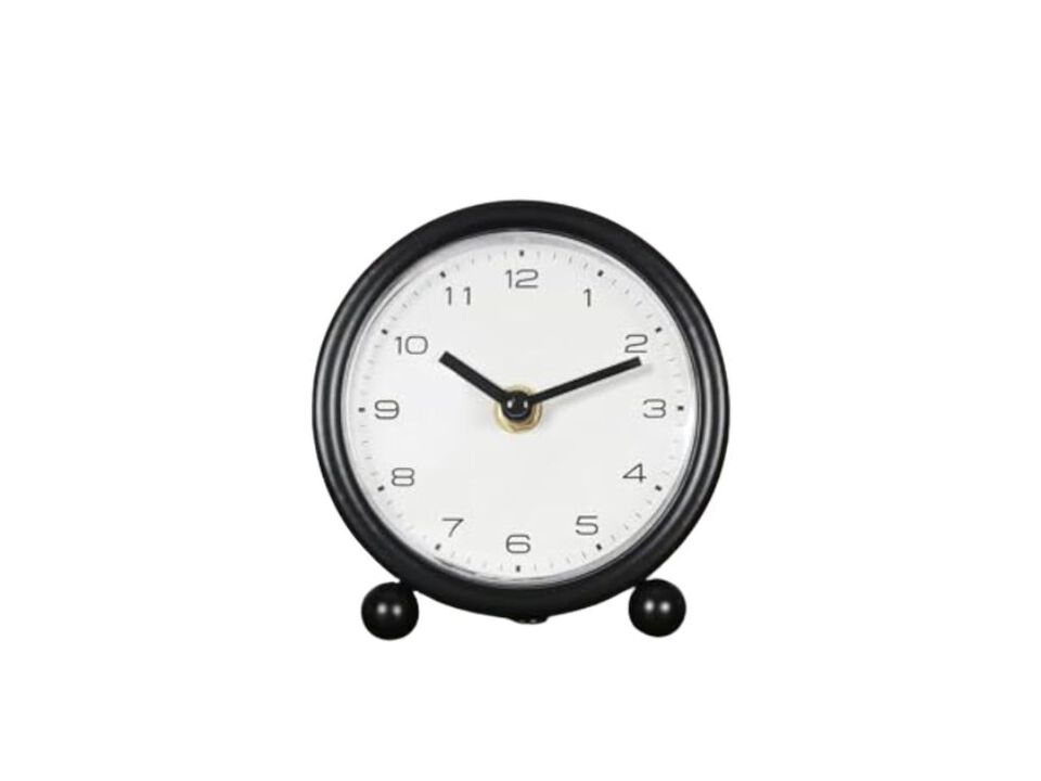 Retro Desk Metal Table Classical Bedside Wall Clock 1 Inch Silent Black