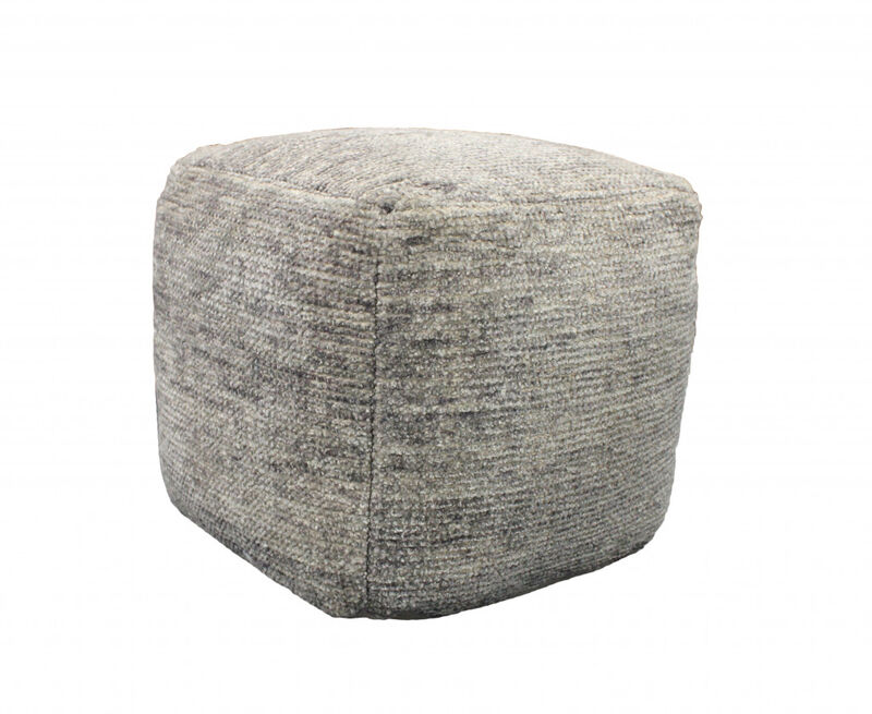 Hivvago 18 Inch Gray Wool Cube Pouf Ottoman